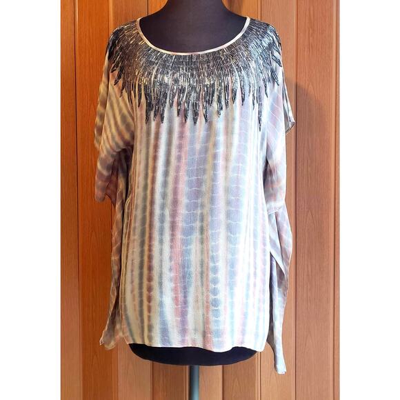 Velvet Tops - Velvet by graham and spencer size medium capped sleeve red & blue mesh blouse